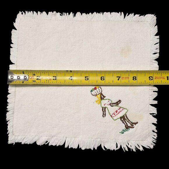 6 Vintage Caribbean Jamaican Napkins Embroidered Woman Man Basket Bananas Fringe - Picture 13 of 15